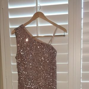 Adrianna Papell rose gold dress